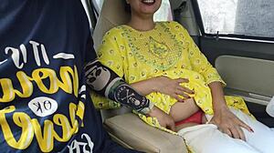 Desi Saara rides cock first time hard in boyfriend public car