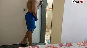 madrasta catches adoptive son jerking off and fucks him in shower bareback