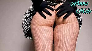 PAWG in short dress long gloves rides huge dildo gaping her juicy pussy?