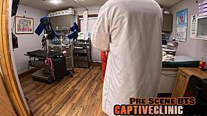 Alix Avery gets humiliated backstage in latex gloves spreading shaved pussy for pothead punishment