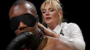 Blonde Domme Strap-On Anal Fucks Bound Black Slave’s Ass Hard in BDSM Bondage