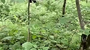 Milf bends over big ass fucked doggystyle deep in woods orgasm