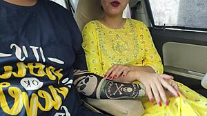 Desi Saara rides cock first time hard in boyfriend public car