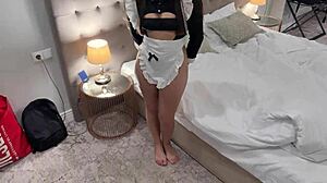 Big ass cleaning lady bent over hotel bed for raw creampie pussy pounding!