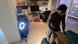 the cuckold just wanted to play so i had to distract his woman with my big black cock blowjob.