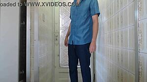 Homemade Brunette Latina Wife Heyya Sucks Delivery Guys with Sexy Blowjob and Water