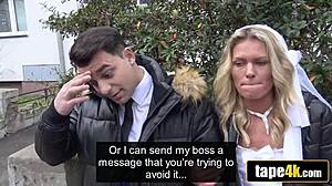 tanned bride surrenders pussy to debt man as husband fumes