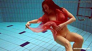 hot deniska strips underwater naked by pool