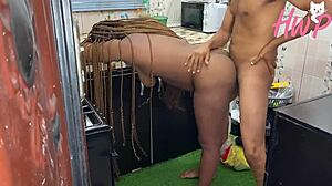 BIG ASS AFRICAN MAID FUCKS BOSS HUGE COCK IN KITCHEN FOR CASH!