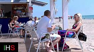 blonde milf with glasses bends over for deep anal pounding outdoors