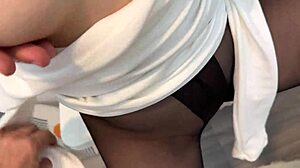 mature milf in pantyhose sucks cock on camera for audition right?