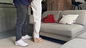 hot roomie gets rough sex in dorm lobby with fat pervert roommate after drinks creampie doggystyle.