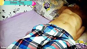 Hot! Cheating wife ties husband's best friend and jerks his small cock!