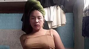 cute asian girl next door teases petite body in see through full clip