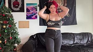 POV curvy goth redhead big natural tits fat ass rides cowgirl sex solo toys