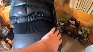 Milfycalla drowns black leather leggings and jacket in thick cum loads preview!