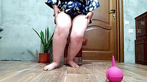 the fat mother-in-law lubes her plump ass cheeks for hardcore anal pounding