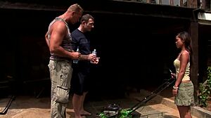 Jade Sins bends over for outdoor threesome anal pounding with big cocks