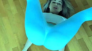 athletic petite amateur stretches body in leggings homemade pov workout
