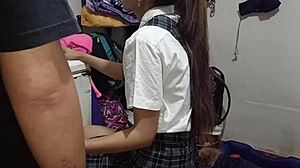 My schoolgirl sneaks in n' ends lesson with hot blowjob!!