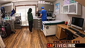 Alix Avery gets humiliated backstage in latex gloves spreading shaved pussy for pothead punishment