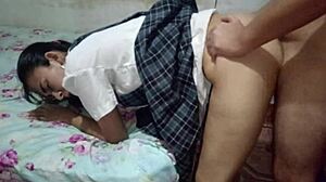 My schoolgirl sneaks in n' ends lesson with hot blowjob!!