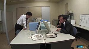 maid serves boss and friends bent over blowjobs cowgirl doggystyle facials hairy small tits threesome?!