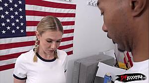 Rebel gags on big black cocks in blowbang before petite body takes gangbang pounding