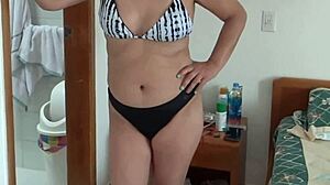 Stepson films busty milf bikini flash fingering pussy beach masturbation voyeur