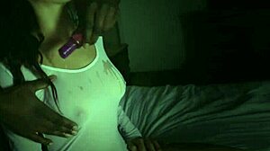 oily brunette teen beauty bounces on massive black cock ride