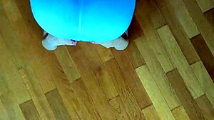athletic petite amateur stretches body in leggings homemade pov workout