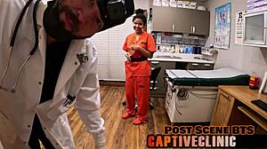 Alix Avery gets humiliated backstage in latex gloves spreading shaved pussy for pothead punishment