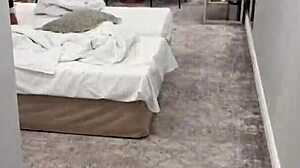 Big ass cleaning lady bent over hotel bed for raw creampie pussy pounding!
