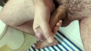 close up view of morning cock stroke before jumping in the bath