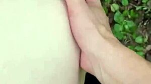 Milf bends over big ass fucked doggystyle deep in woods orgasm