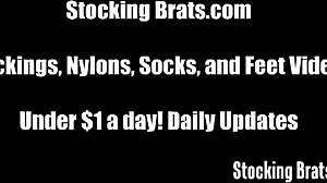 holly peels away fishnets unveiling toes for steamy licking session