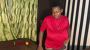 Chubby ebony neighbor oils huge natural tits and big ass for homemade sex romp