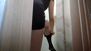 Voyeur catches teen in toilet rips skirt stockings for close-up creampie pounding