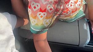 ebony babe strokes and sucks massive bbc right in the car