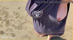 Nude Wife Parades Big Tits on Public Beach
