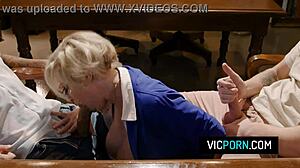 dee williams moans wildly as students double penetrate her busty milf body