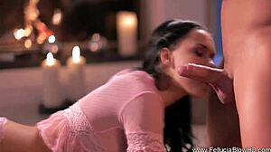 Cozy fireside hides blonde's naughty cock sucking surprise