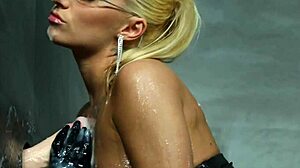 Spex-wearing classy babe drenched in bukkake from gloryhole!