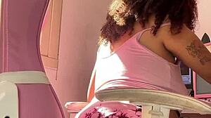 Chubby BBW beauty farts seductively while typing at her computer