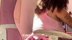 Chubby BBW beauty farts seductively while typing at her computer