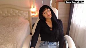 tamarra roman teases in sexy jeans wiggling ass stripping to finger wet clit