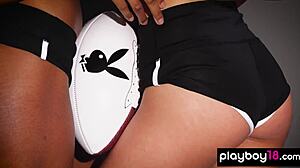 Ebony Lesbian and Latina Teen Footballer Deisy Leon Strip Naked