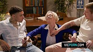 dee williams moans wildly as students double penetrate her busty milf body