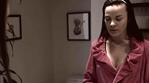 Dyke milf straps on to fuck her stepdaughter's tight pussy