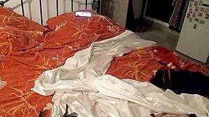 French Slut Red Satin Bodysuit Pussy Lick Blowjob Rimming Doggy